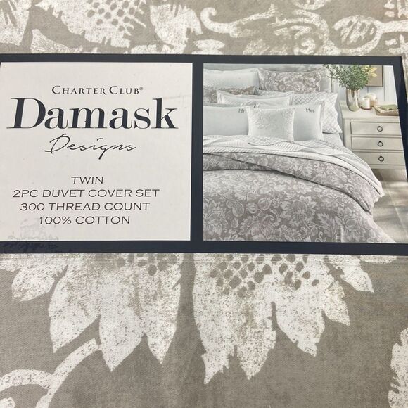 *Charter Club Damask Designs Jacobean 300-Thread Count 2 PC Duvet Cover Set - Picture 6 of 7